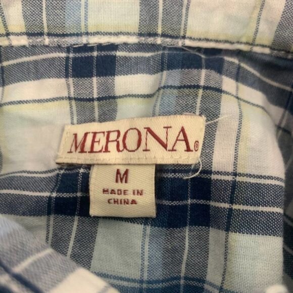 Merona Mens Blue Plaid Short Sleeve Button-Down Shirt Size M 100% Cotton - Picture 4 of 7